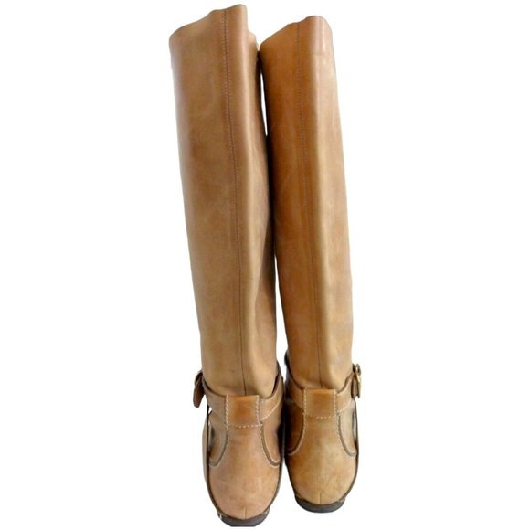 Chloe Womens Beige Tan Knee High Leather Boots Mid Calf EU 37 Slip-On Flat Heel - Picture 7 of 12
